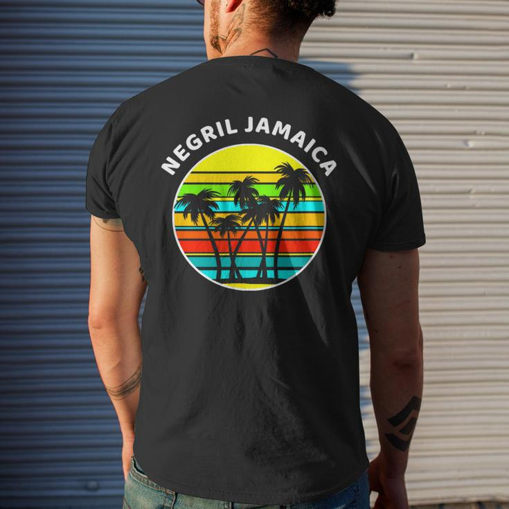 Negril Jamaica Palm Trees Silhouette Sunset Jamaica Men's T-shirt Back Print Gifts for Him