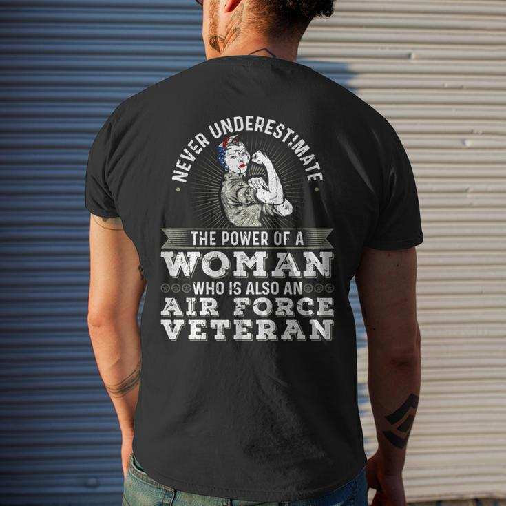 Never Underestimate A Woman Air Force Veteran Soldier Mens Back Print T-shirt Gifts for Him