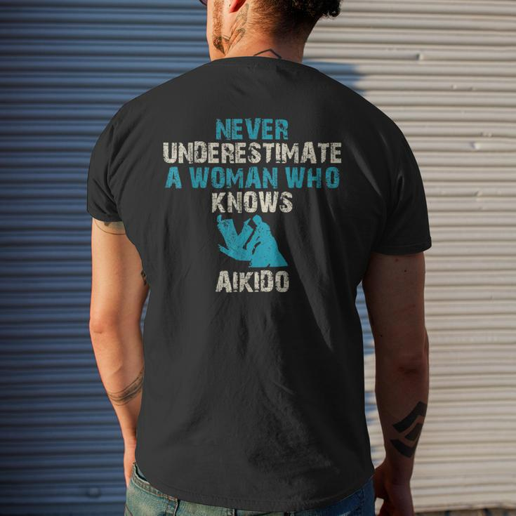 Never Underestimate A Woman Who Knows Aikido Quote Funny Mens Back Print T-shirt Gifts for Him