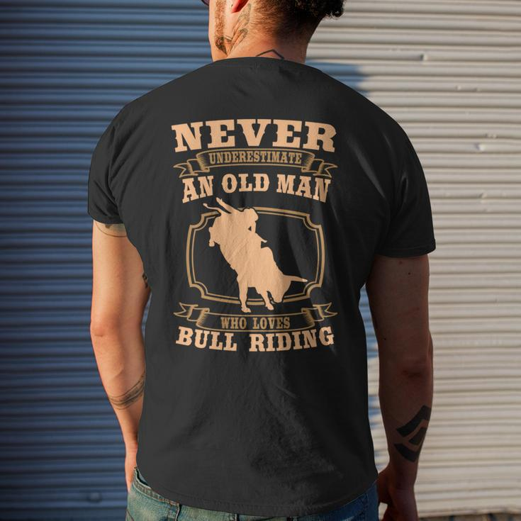 Never Underestimate An Old Man Bull Riding Rodeo Sport Mens Back Print T-shirt Gifts for Him