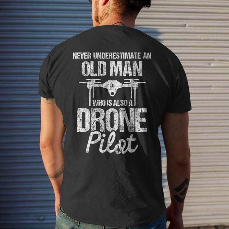Never Underestimate An Old Man Drone Pilot Quadcopter Uav Old Man Funny Gifts Mens Back Print T-shirt Gifts for Him
