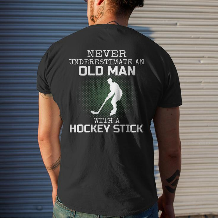 Never Underestimate An Old Man With A Hockey Stick Mens Dad Mens Back Print T-shirt Gifts for Him
