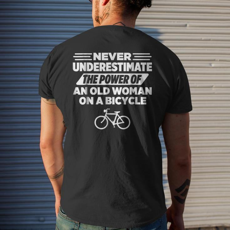 Never Underestimate An Old Woman On A Bicycle Mens Back Print T-shirt Gifts for Him