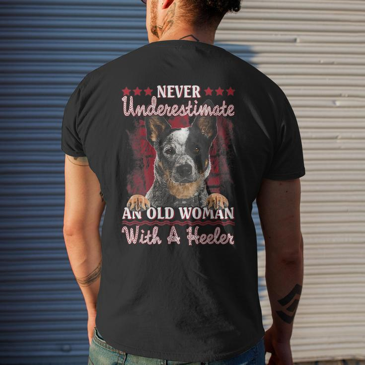 Never Underestimate An Old Woman With A Heeler Mens Back Print T-shirt Gifts for Him
