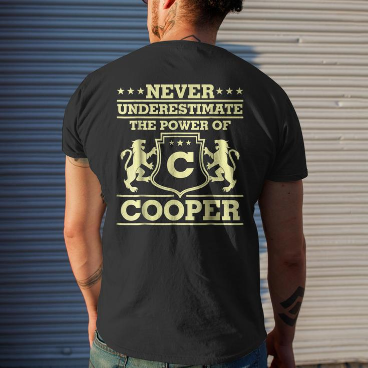 Never Underestimate Cooper Personalized Name Mens Back Print T-shirt Gifts for Him
