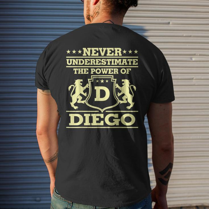 Never Underestimate Diego Personalized Name Mens Back Print T-shirt Gifts for Him