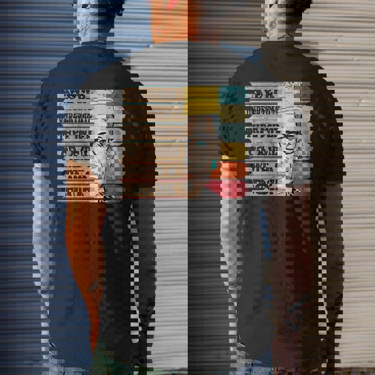 Never Underestimate Rbg Quote Feminist Lover Girl Book Gift Mens Back Print T-shirt Gifts for Him