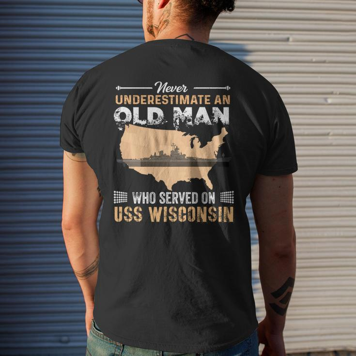 Never Underestimate Uss Wisconsin Bb64 Battleship Mens Back Print T-shirt Gifts for Him