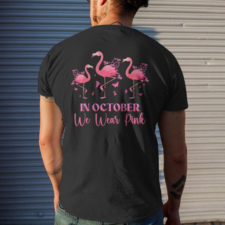 In October We Wear Pink Breast Cancer Awareness Flamingo Men's T-shirt Back Print Gifts for Him