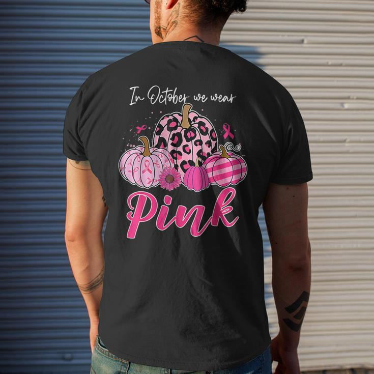 In October We Wear Pink Pumpkin Breast Cancer Awareness Men's T-shirt Back Print Gifts for Him