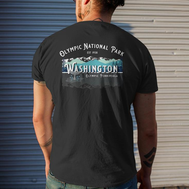 Olympic National Park Washington Hiking Camping Whales Men's T-shirt Back Print Gifts for Him
