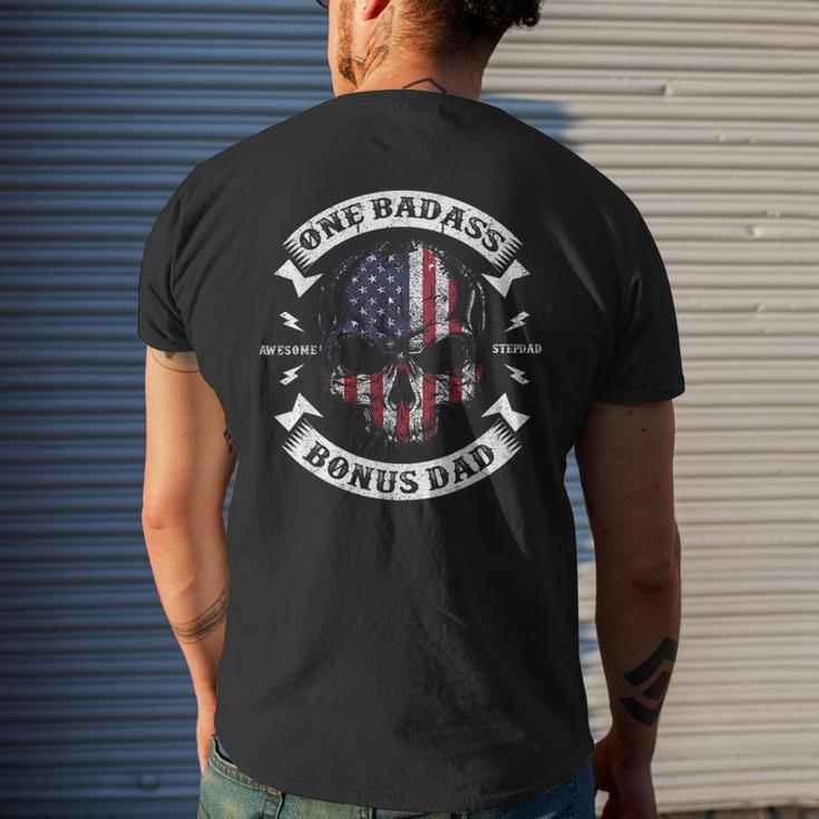 One Badass Bonus Dad Birthday Party Funny Skull Fathers Day Mens Back Print T-shirt Gifts for Him
