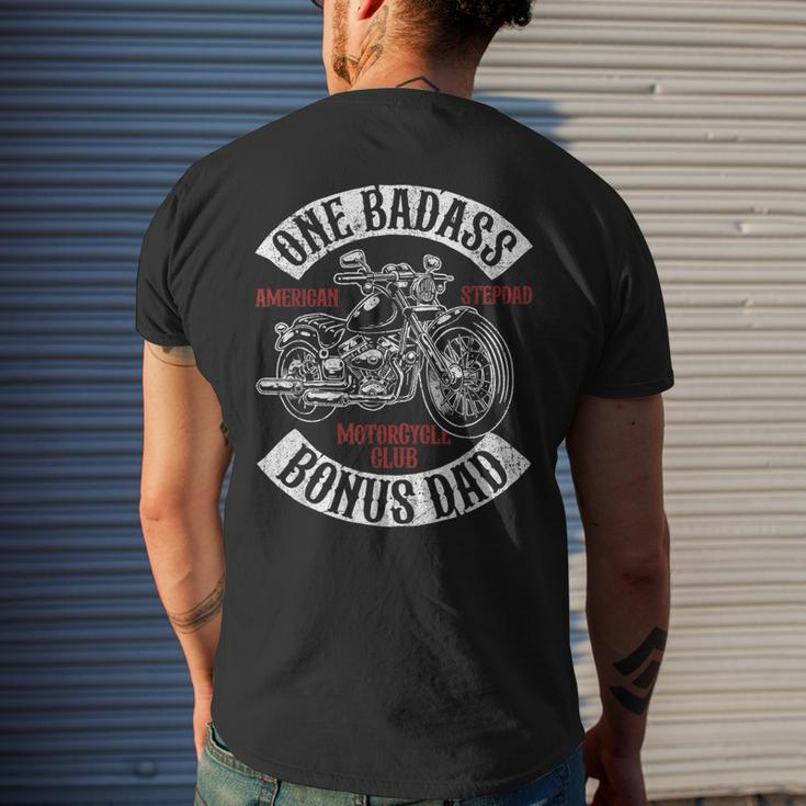 One Badass Bonus Stepdad Biker Motorcycle Step Dad Idea Men's Back Print T-shirt Gifts for Him