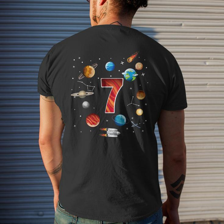 Outer Space 7 Years Old 7Th Birthday Boys Planets Astronaut Mens Back Print T-shirt Gifts for Him