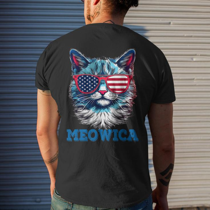 Patriotic Cat Sunglasses American Flag 4Th Of July Meowica Mens Back Print T-shirt Gifts for Him