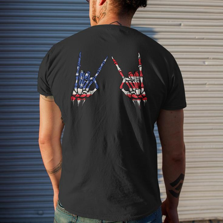Patriotic Usa Flag Skeleton Rock On Devil Horns 4Th Of July Patriotic Funny Gifts Mens Back Print T-shirt Gifts for Him
