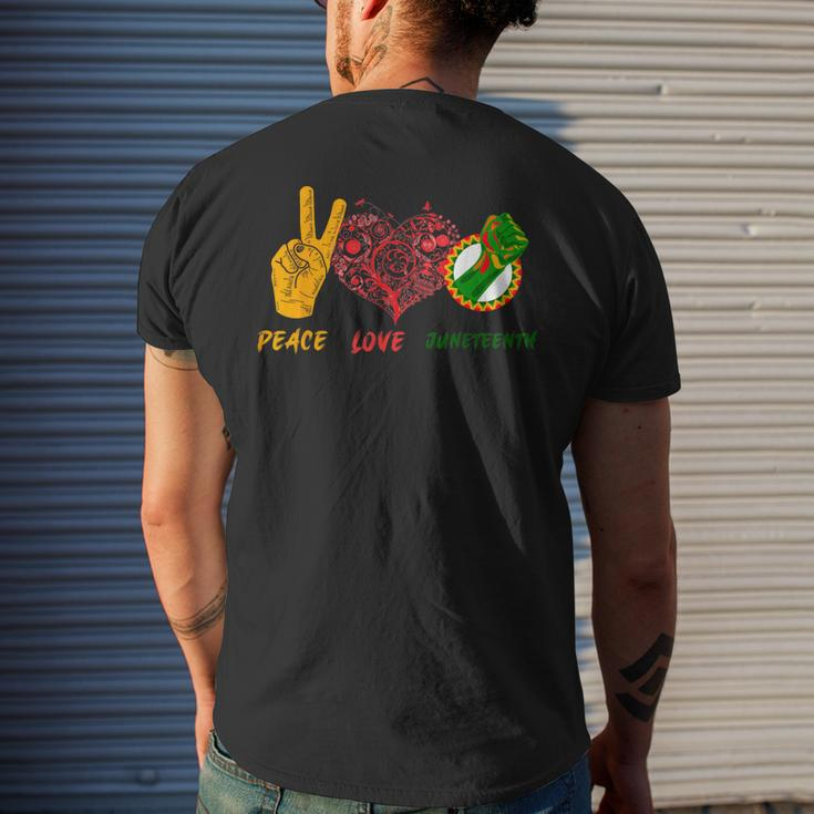 Peace Love Junenth Black History Pride African American Mens Back Print T-shirt Gifts for Him