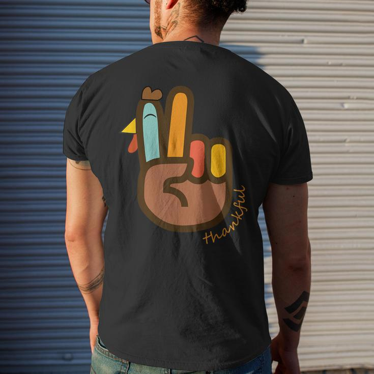 Peace Love Turkey Thankful Turkey Hand Sign Thanksgiving Men's T-shirt Back Print Gifts for Him