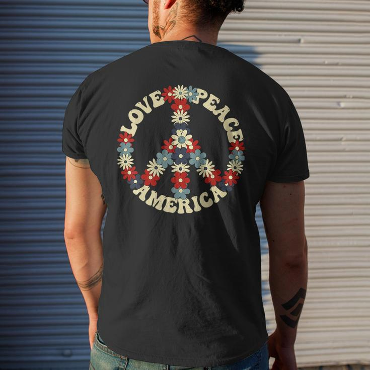Peace Sign Love Peace America 70S Hippie Patriotic Mens Back Print T-shirt Gifts for Him