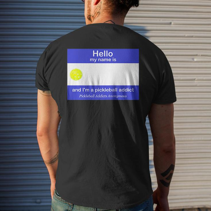 Pickleball Addicts Anonymous Name Tag Mens Back Print T-shirt Gifts for Him
