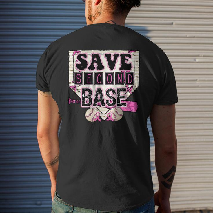 Pink Baseball Breast Cancer Awareness Save Second 2Nd Base Men's T-shirt Back Print Gifts for Him
