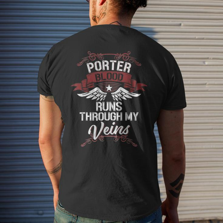 Porter Blood Runs Through My Veins Last Name Family Men's T-shirt Back Print Gifts for Him