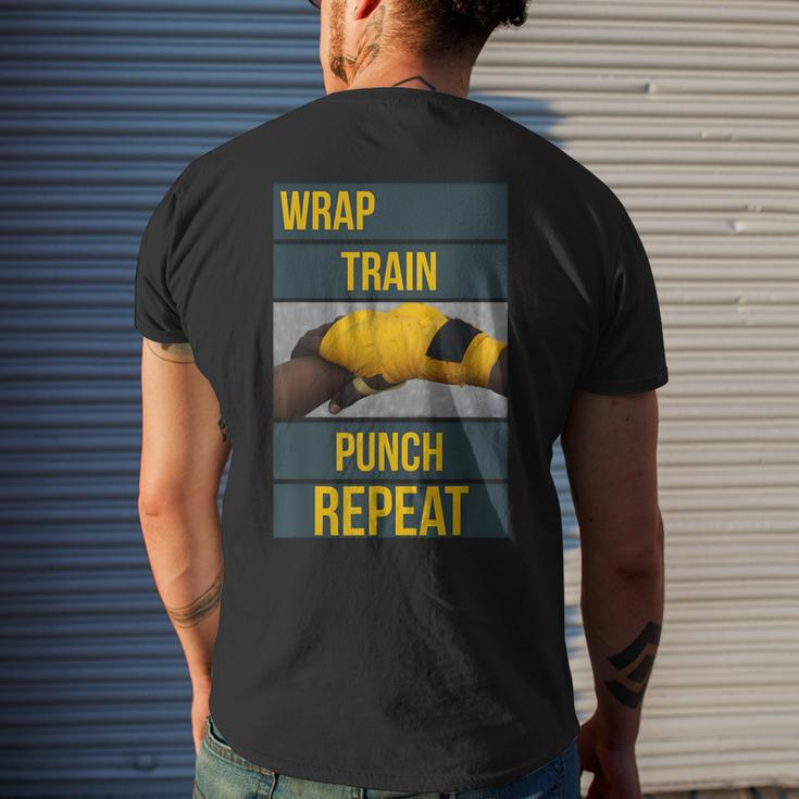 Punchy Graphics Wrap Train Punch Repeat Boxing Kickboxing Mens Back Print T-shirt Gifts for Him