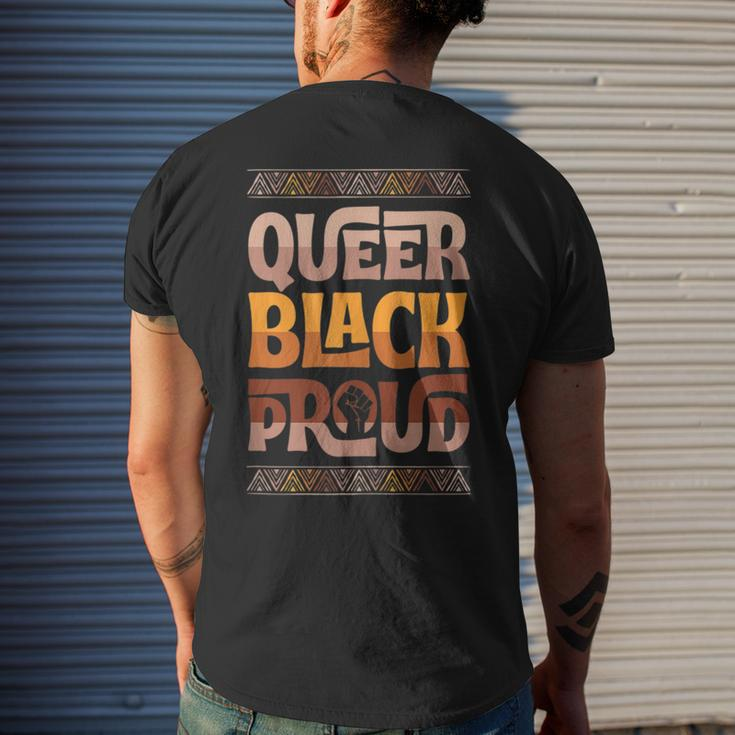 Queer Black Proud Gay Pride Blm Fist Black Lgbtq Pride Month Mens Back Print T-shirt Gifts for Him