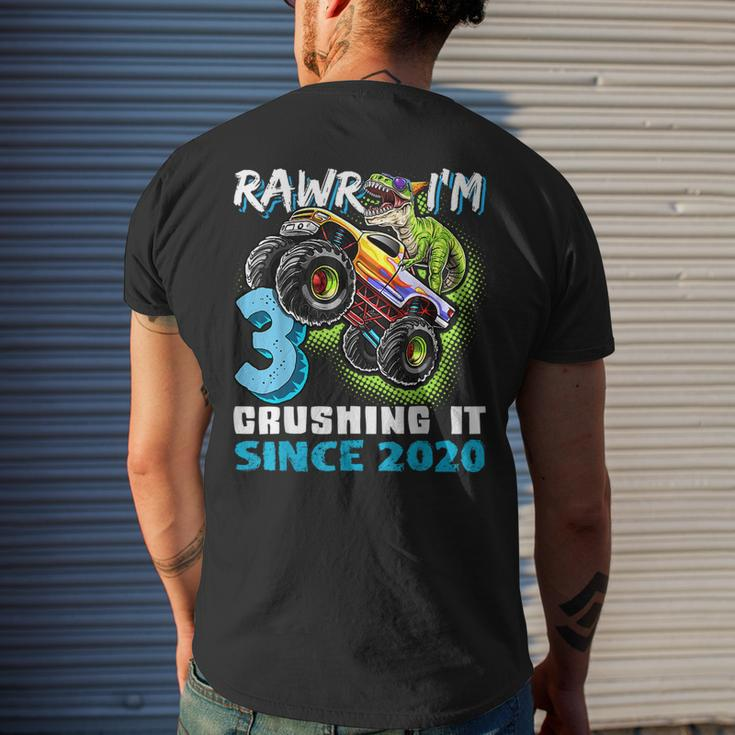Rawr Im 3 Monster Truck Dinosaur 3Rd Birthday Party Boys Mens Back Print T-shirt Gifts for Him