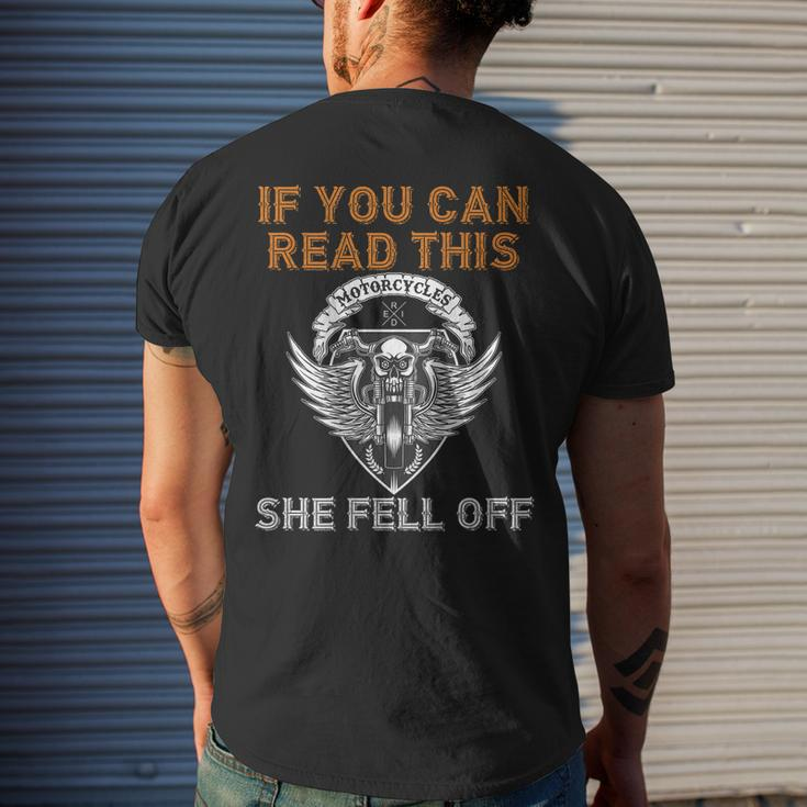 If You Can Read This She Fell Off Motorcycle Skull On Back Men's Back Print T-shirt Gifts for Him