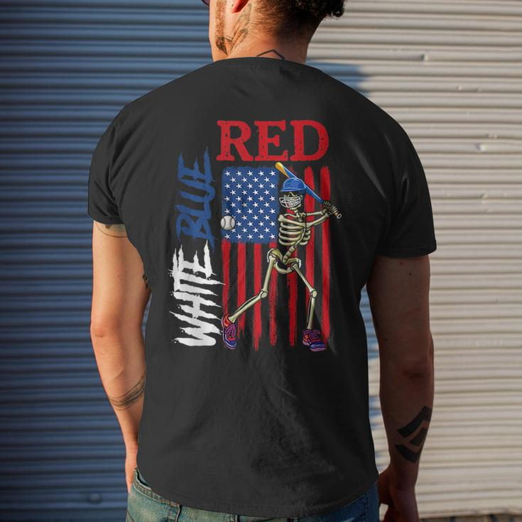 Red White Blue Baseball 4Th Of July American Flag Skeleton Baseball Funny Gifts Mens Back Print T-shirt Gifts for Him