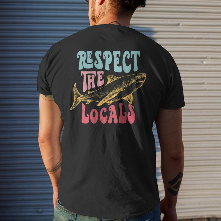 Respect The Local Local Surf Beach Bum Shark On Back Gifts For Shark Lovers Funny Gifts Mens Back Print T-shirt Gifts for Him