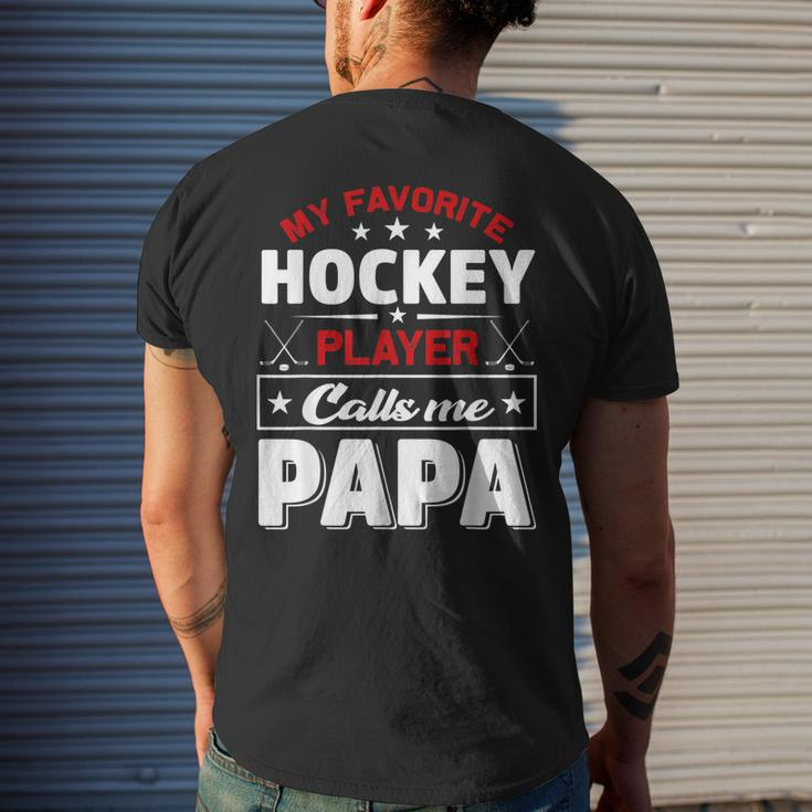 Retro My Favorite Hockey Player Calls Me Papa Fathers Day Men's Back Print T-shirt Gifts for Him