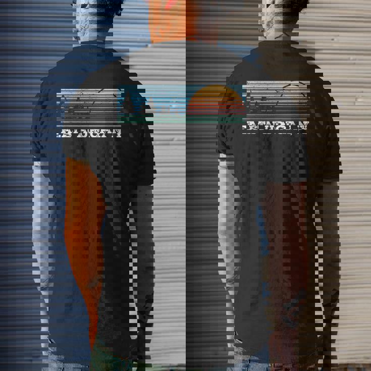 Retro Sunset Stripes East Aurora New York Men's T-shirt Back Print Gifts for Him