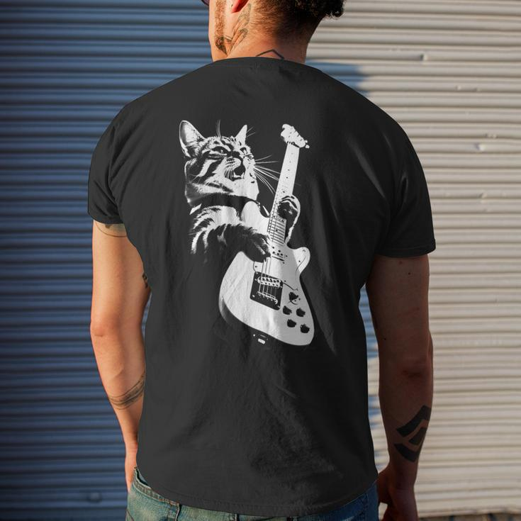 Rock Cat Playing Guitar Guitar Cat Men's T-shirt Back Print Gifts for Him