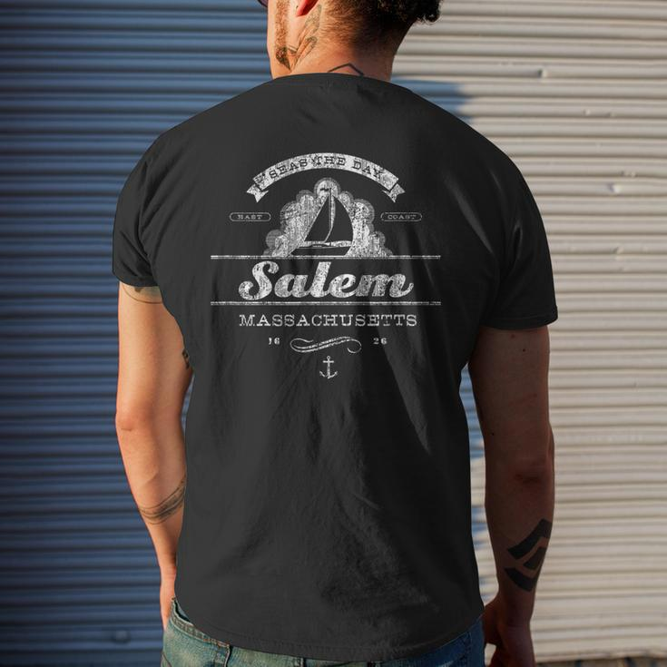 Salem Ma Sailboat Vintage Nautical Throwback Men's T-shirt Back Print Gifts for Him