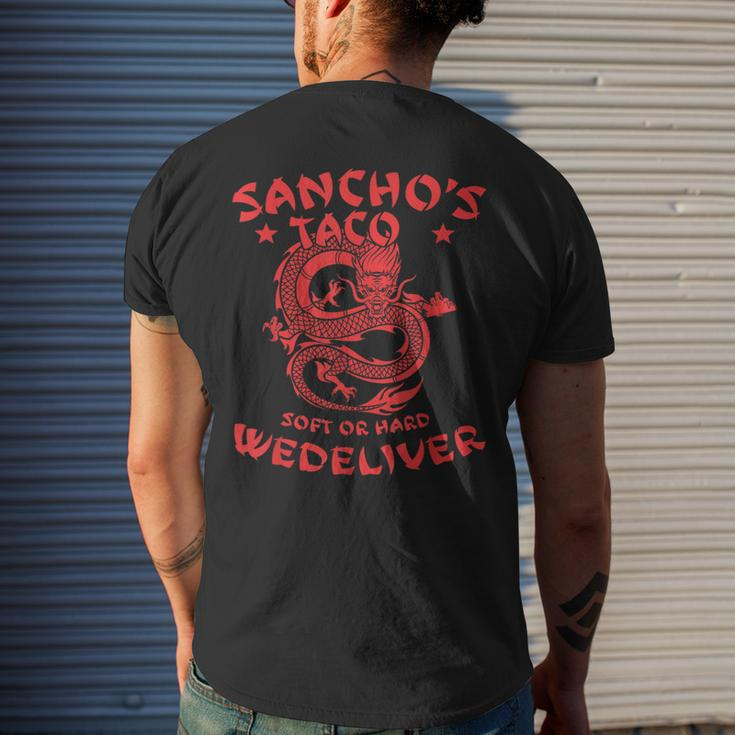Sanchos Tacos Soft Or Hard We Deliver Apparel Mens Back Print T-shirt Gifts for Him