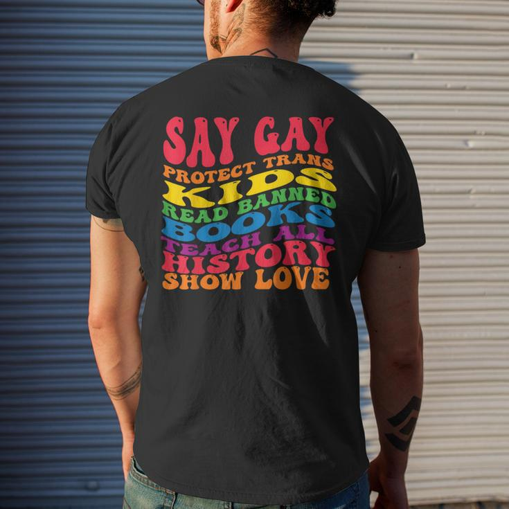 Say Gay Protect Trans Kids Read Banned Books Groovy Mens Back Print T-shirt Gifts for Him