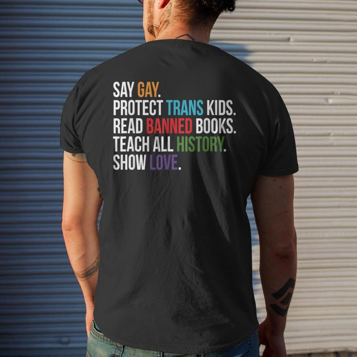 Say Gay Protect Trans Kids Read Banned Books Lgbt Pride Mens Back Print T-shirt Gifts for Him