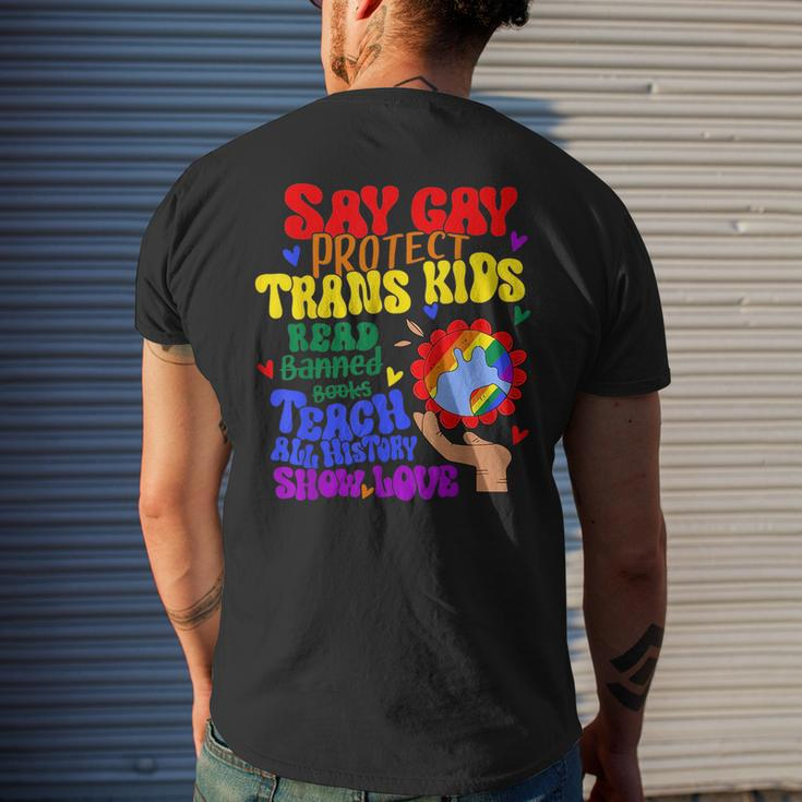 Say Gay Protect Trans Kids Read Banned Books Men Lgbt Pride Mens Back Print T-shirt Gifts for Him
