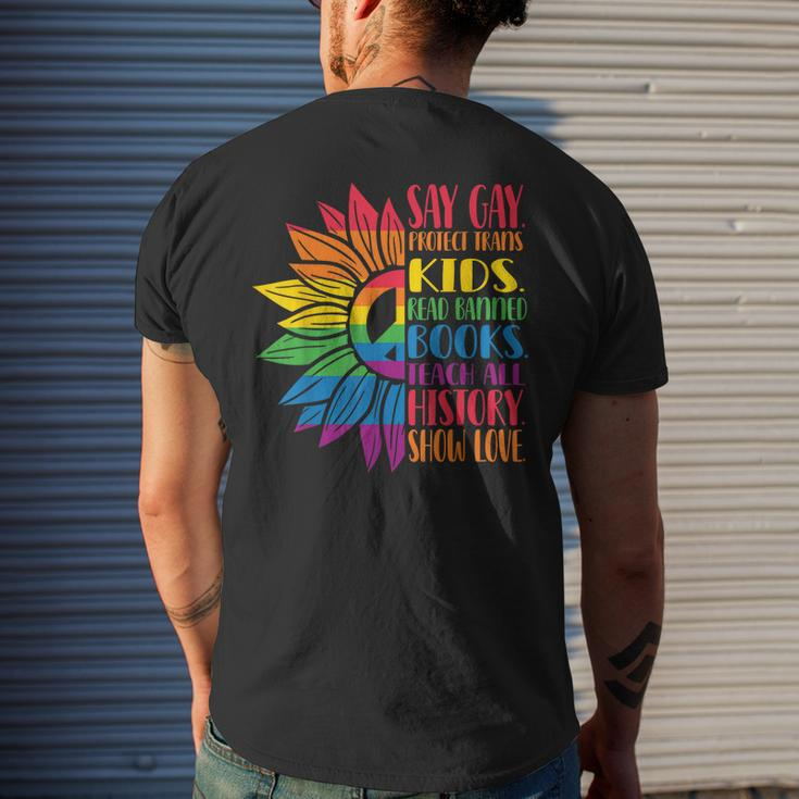 Say Gay Protect Trans Kids Read Banned Books Pride Month Mens Back Print T-shirt Gifts for Him