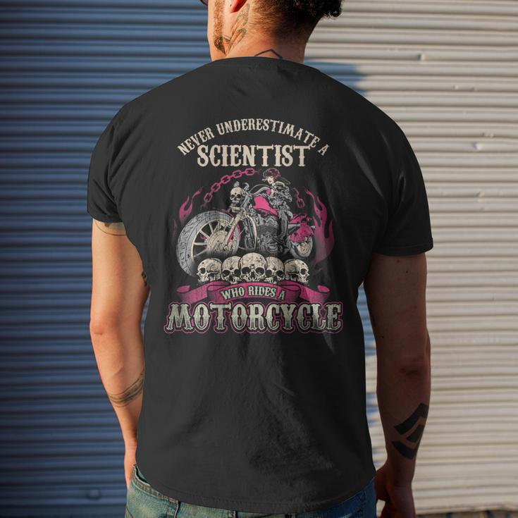 Scientist Biker Chick Never Underestimate Motorcycle Men's T-shirt Back Print Gifts for Him