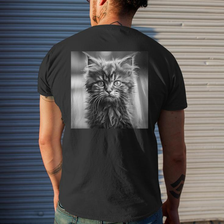 Selkirk Rex Cat Cinematic Black And White Photography Men's T-shirt Back Print Gifts for Him