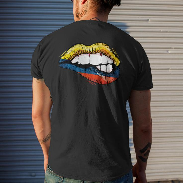 Sexy Biting Lips Colombia Flag Colombian Pride Men's T-shirt Back Print Gifts for Him
