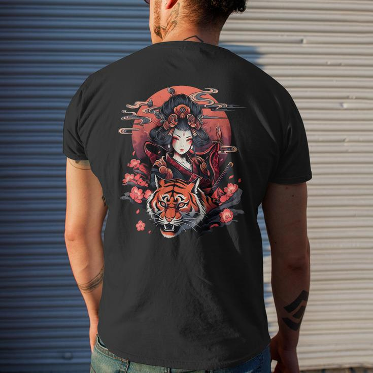 Showcase Your Love For Japanese Culture Geisha And Tiger Mens Back Print T-shirt Gifts for Him