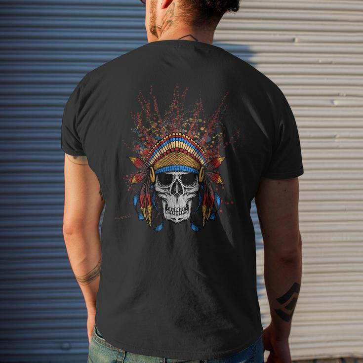 Skull And Headdress Native American Gift Indian Mens Back Print T-shirt Gifts for Him