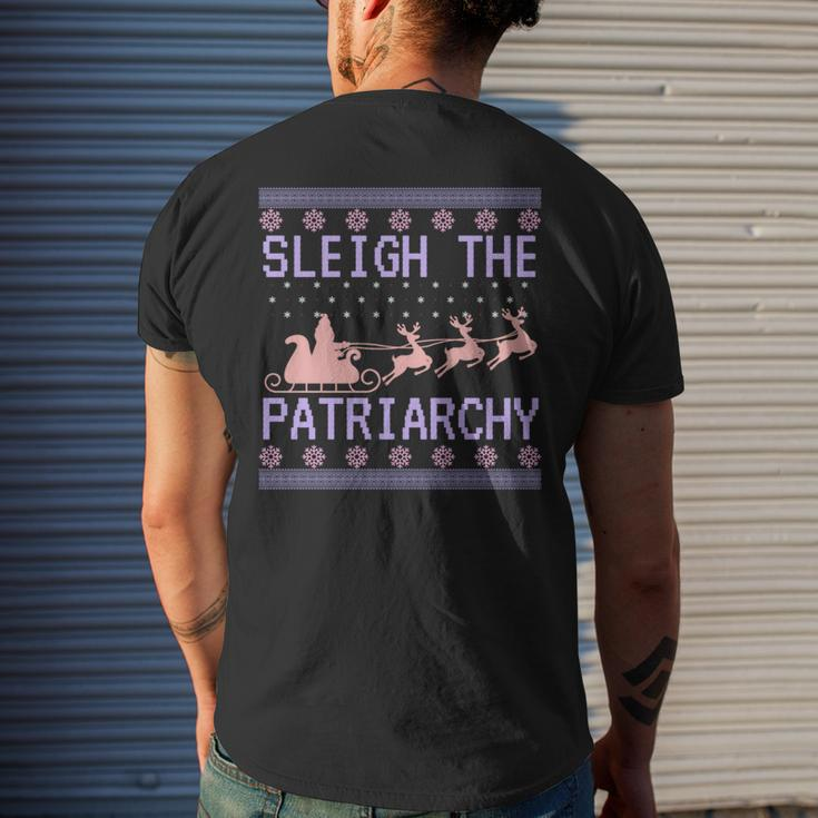 Sleigh The Patriarchy Feminist Ugly Christmas Sweater Meme Men's T-shirt Back Print Gifts for Him