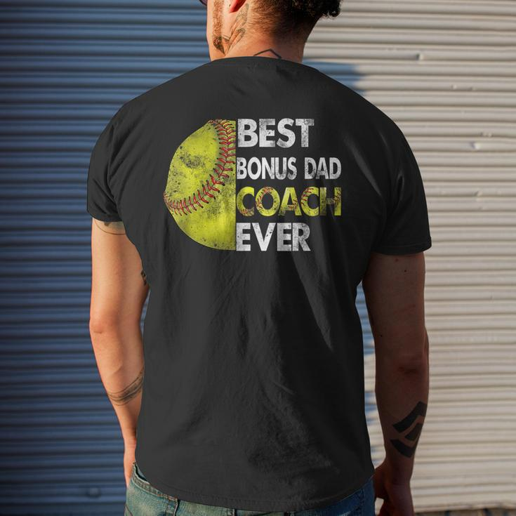 Softball Best Bonus Dad Coach Ever Retro Funny Fathers Day Mens Back Print T-shirt Gifts for Him