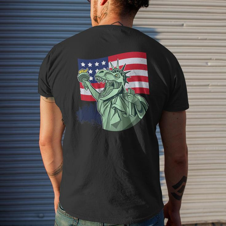 Statue Of Liberty Dinosaur American Flag 4Th Of July Usa Mens Back Print T-shirt Gifts for Him
