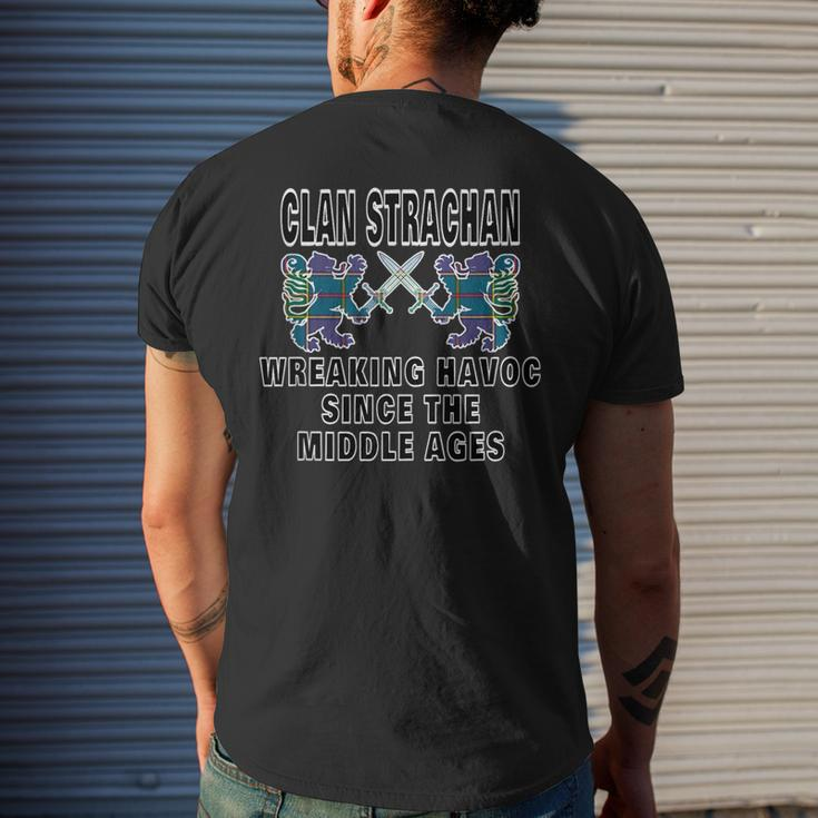 Strachan Scottish Tartan Scotland Family Clan Name Mens Back Print T-shirt Gifts for Him
